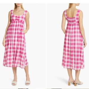 Caslon Smocked Back Plaid Midi Dress Gingham Pink Size Small